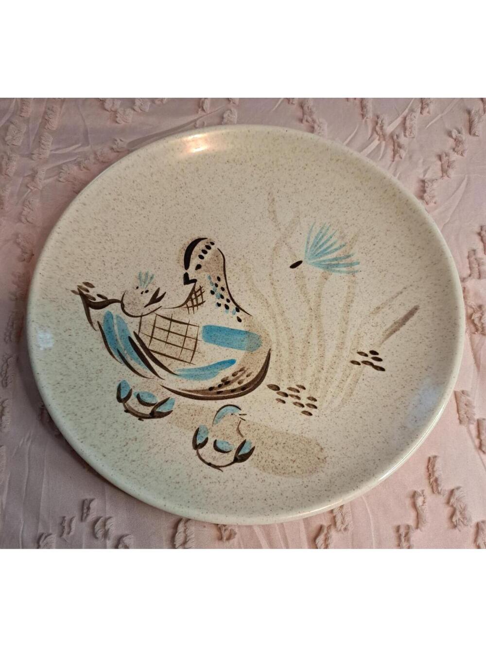 Vintage 1950's Red Wing Pottery Dinner Plate Bob White Quail Pattern 11"